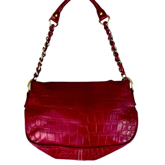 Vintage Y2K Tommy Hilfiger Red Fold Over Mini Bag Chain Strap Croc Embossed - Picture 3 of 8